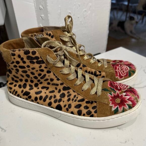 Johnny Was Women’s JUNIA LEOPARD HI TOP EMBROIDERED SNEAKER, EUC, Size 8 - Picture 3 of 10